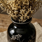 Glossy Black Bamboo and Blossom Urn Vase