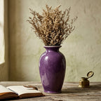 Purple Crackle Ceramic Vase with Dried Floral Arrangement