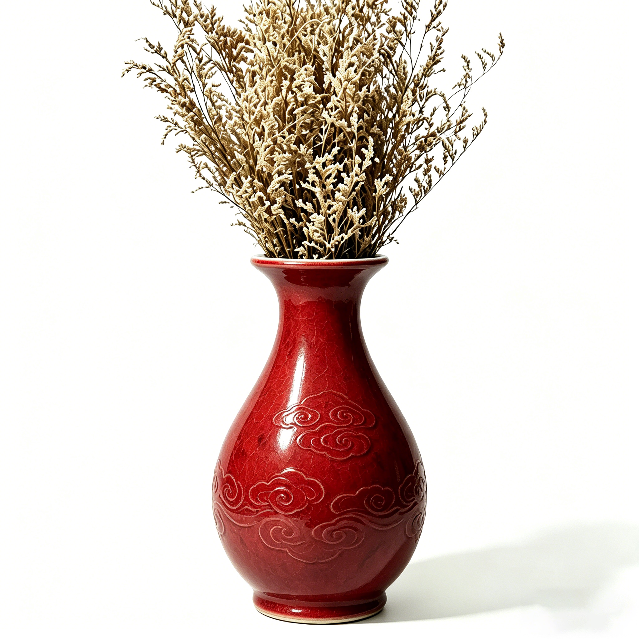Glossy Crimson Etched Cloud Vase