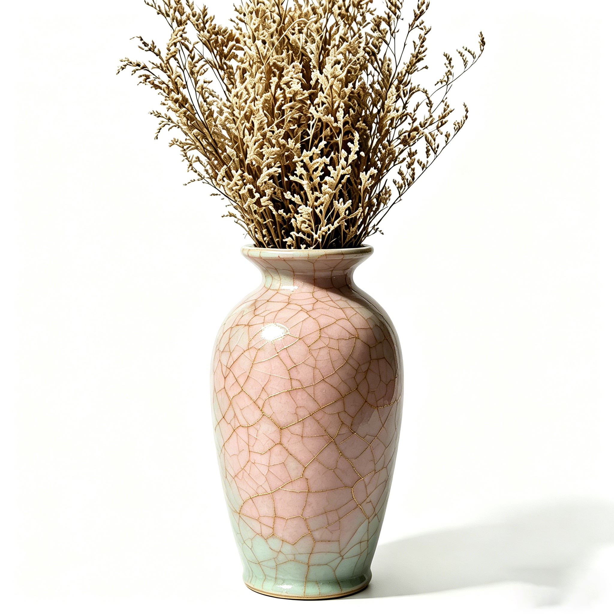 Pink & Mint Gradient Ceramic Vase with Dried Floral Arrangement