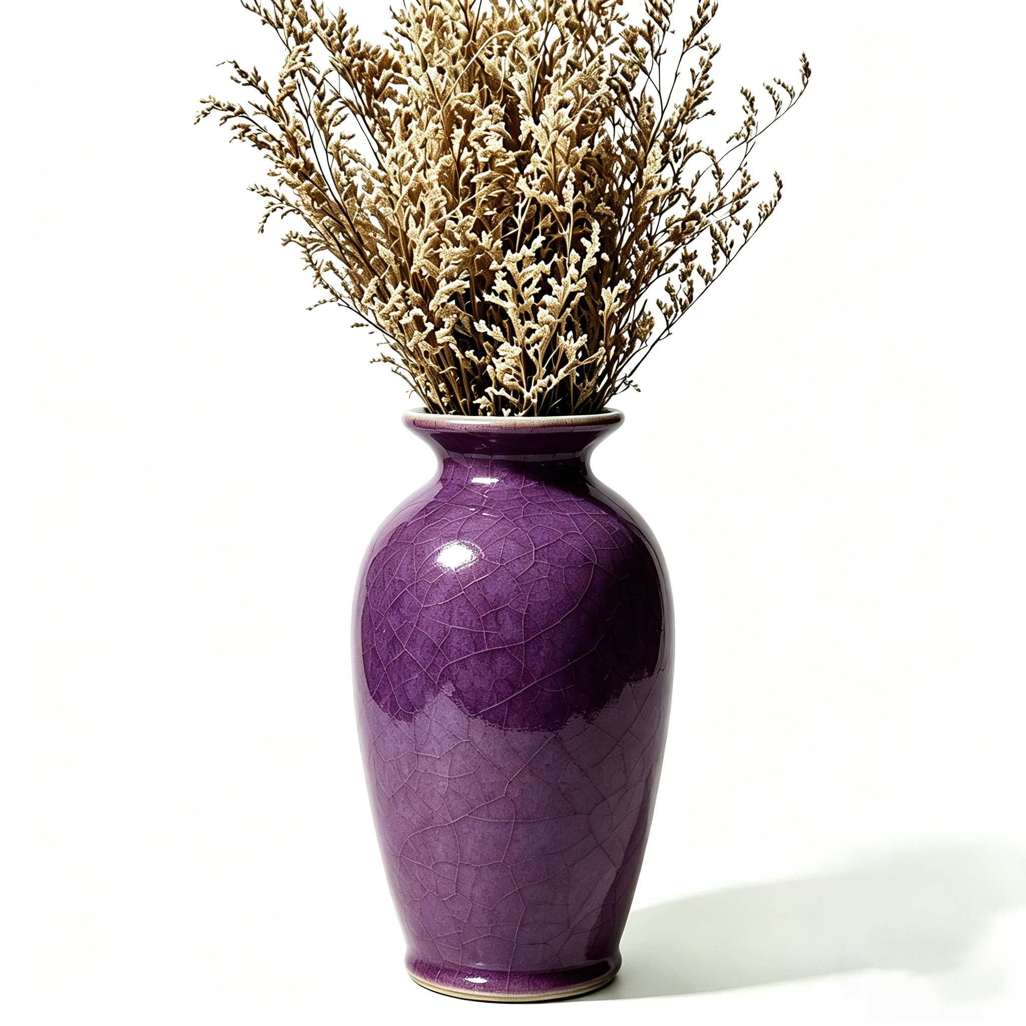 Purple Crackle Ceramic Vase with Dried Floral Arrangement