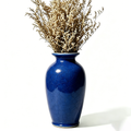 Blue Crackle Ceramic Vase with Dried Floral Arrangement