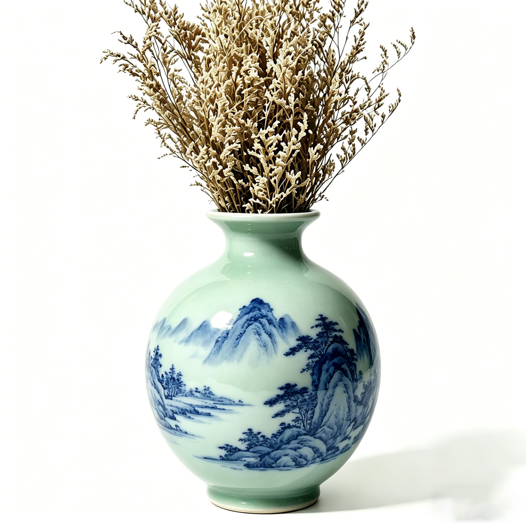 Celadon and Blue Mountain Landscape Vase