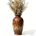 Rustic Earth-Tone Embossed Floral Pottery Vase
