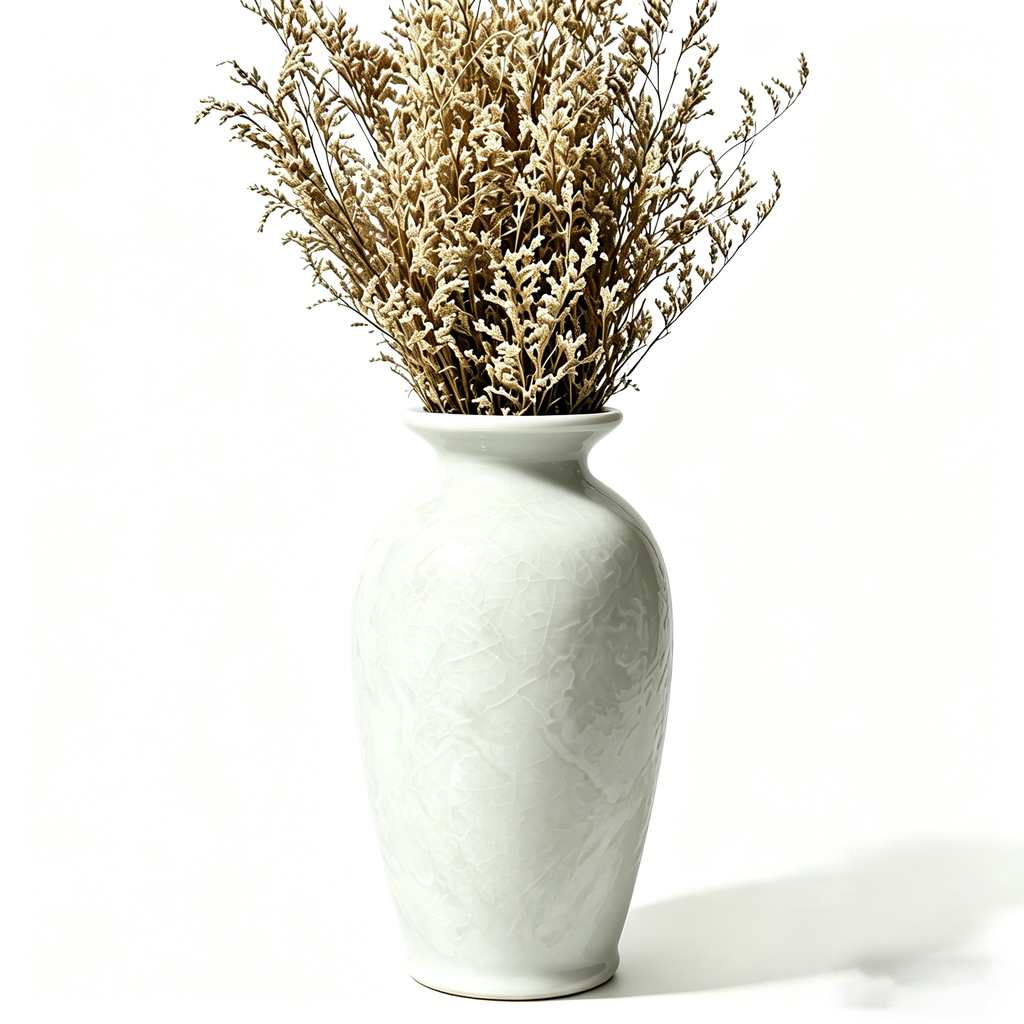 Glossy White Crackle Glaze Relief Vase