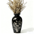 Glossy Black Bamboo and Blossom Urn Vase