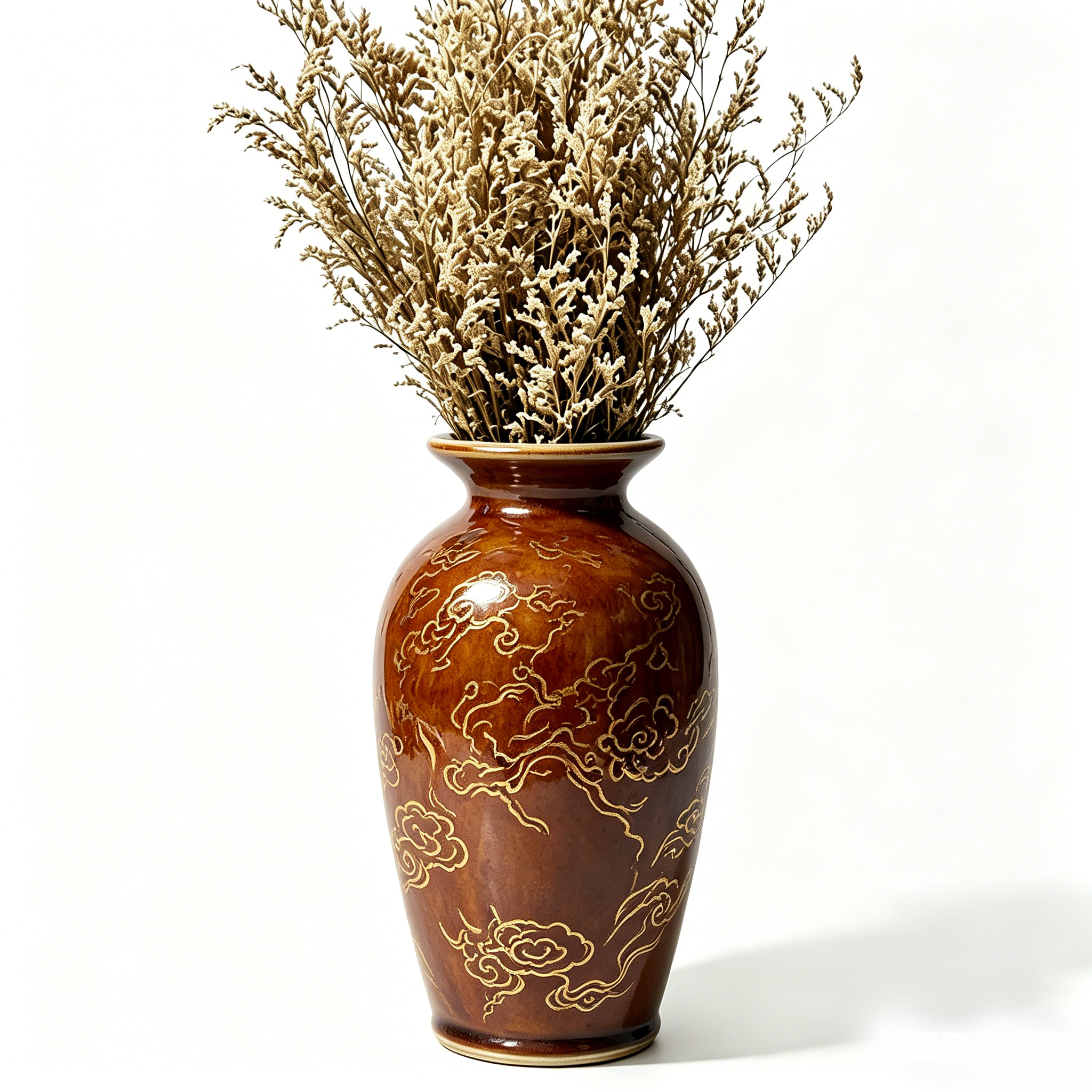 Glossy Amber Etched Cloud Urn Vase