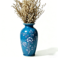 Vibrant Azure and White Floral Urn Vase