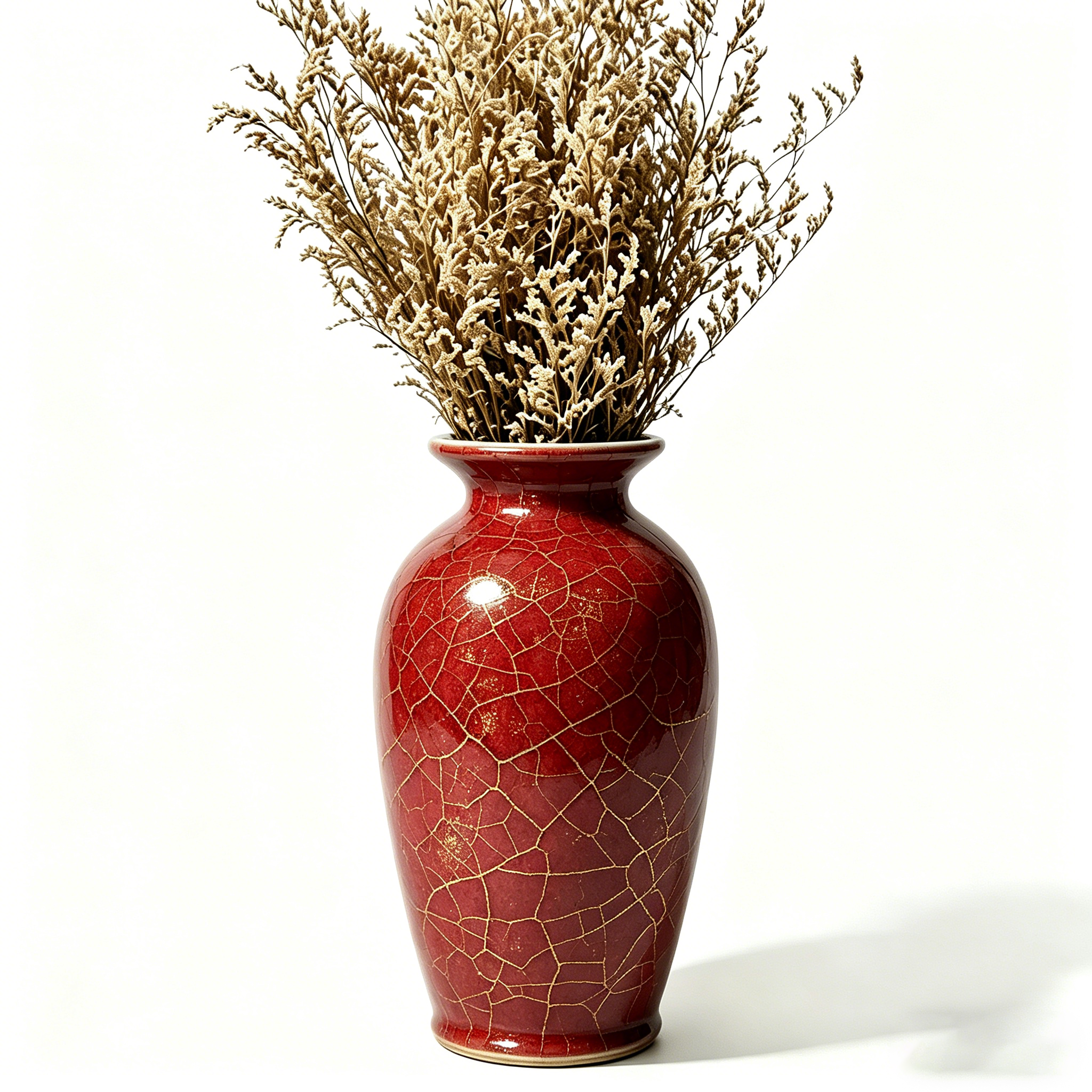 Glossy Crimson Crackle Glaze Urn Vase