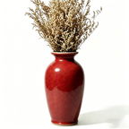 Red Crackle Glaze Ceramic Vase with Dried Floral Arrangement