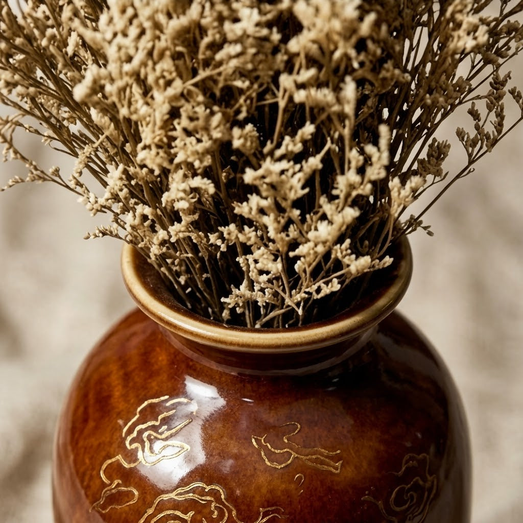 Glossy Amber Etched Cloud Urn Vase