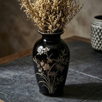 Glossy Black Bamboo and Blossom Urn Vase