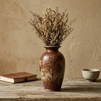 Rustic Earth-Tone Embossed Floral Pottery Vase