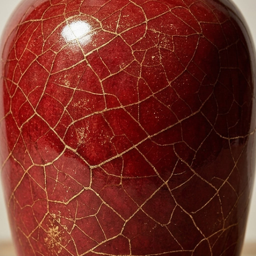 Glossy Crimson Crackle Glaze Urn Vase