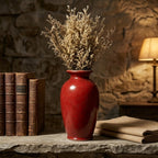 Red Crackle Ceramic Vase with Dried Floral Arrangement