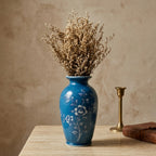 Vibrant Azure and White Floral Urn Vase