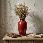 Red Crackle Glaze Ceramic Vase with Dried Floral Arrangement