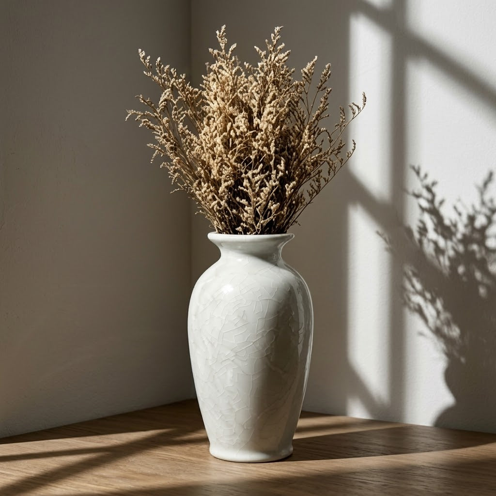 Glossy White Crackle Glaze Relief Vase
