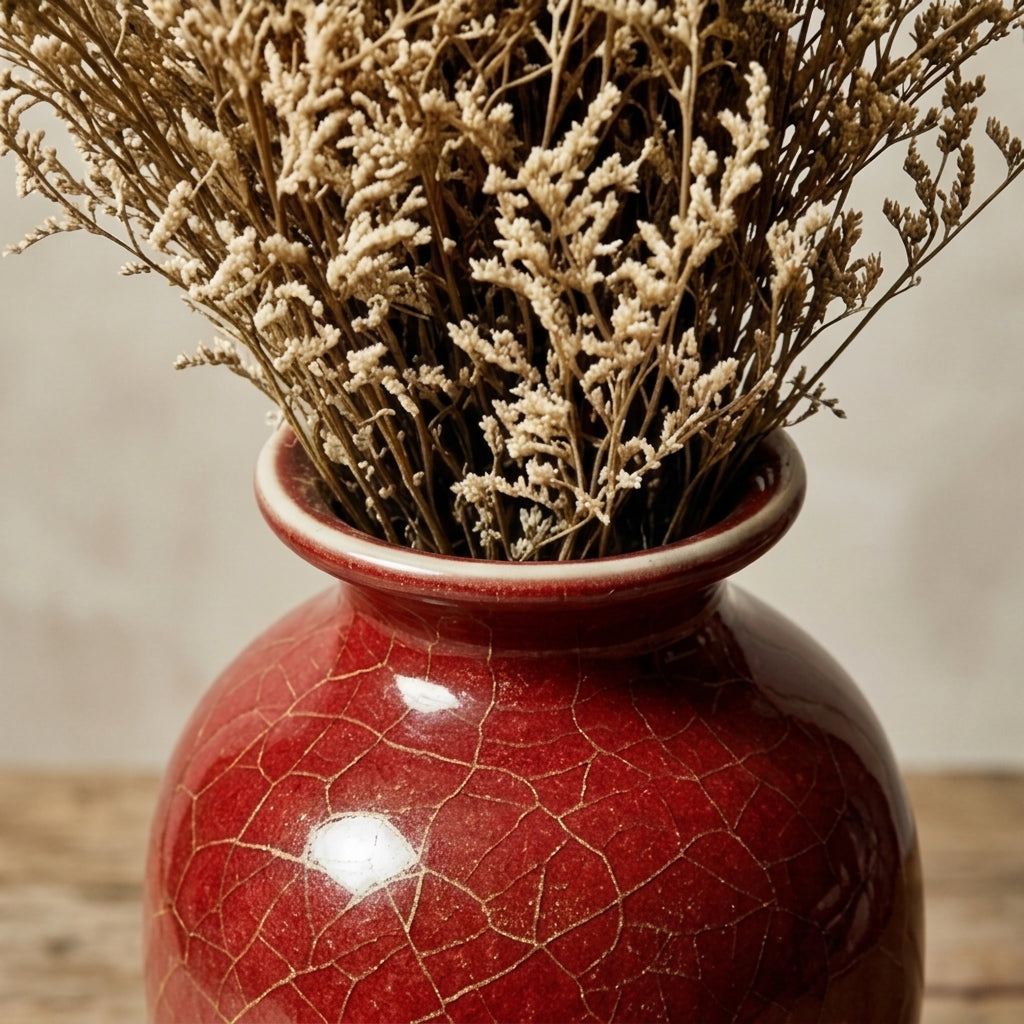 Glossy Crimson Crackle Glaze Urn Vase