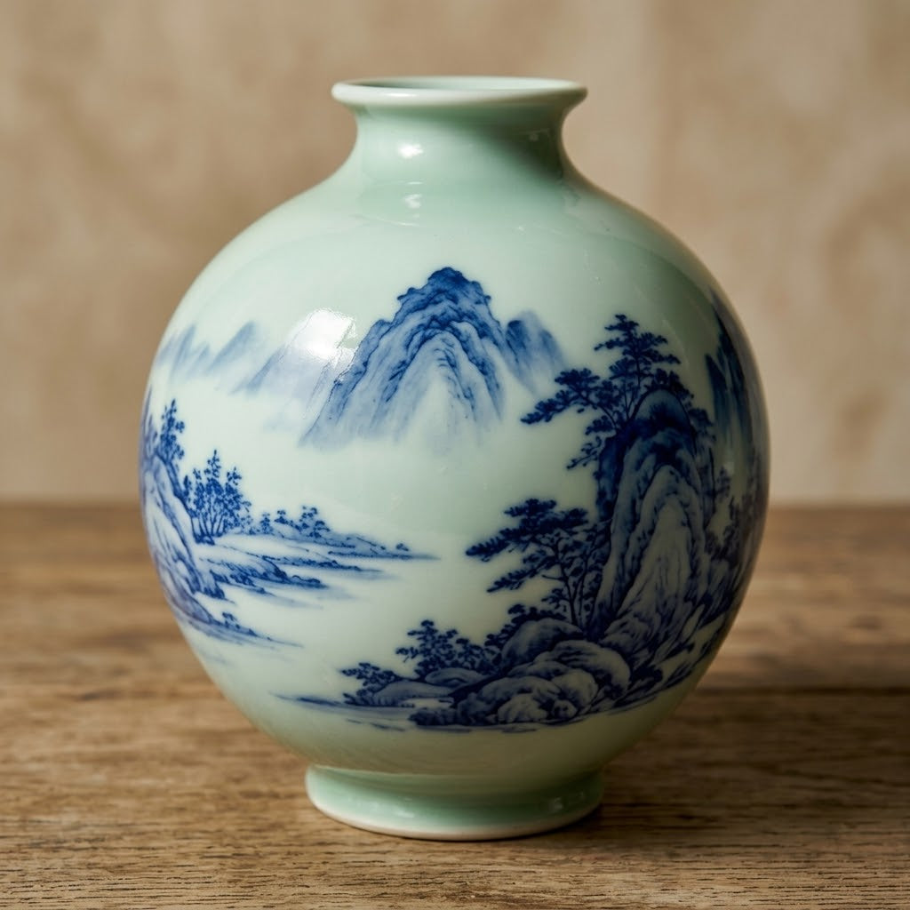 Celadon and Blue Mountain Landscape Vase