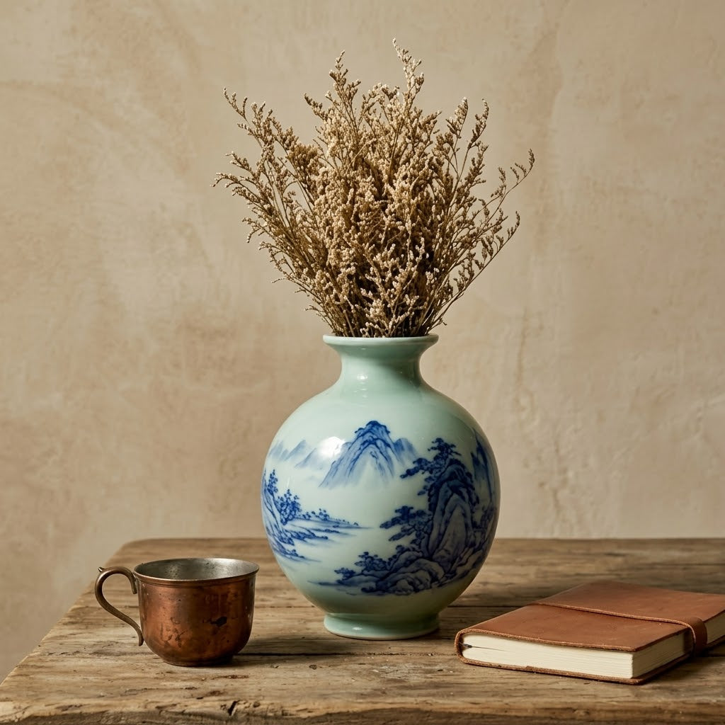Celadon and Blue Mountain Landscape Vase