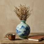 Celadon and Blue Mountain Landscape Vase