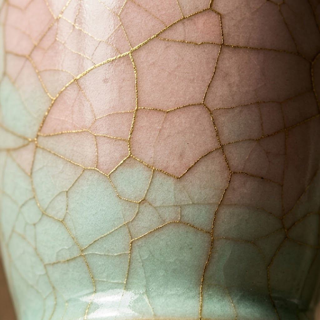 Pink & Mint Gradient Ceramic Vase with Dried Floral Arrangement