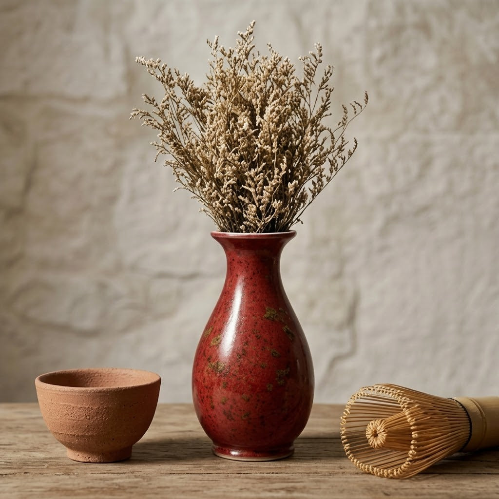 Mottled Crimson Pear-Shaped Vase