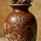 Rustic Earth-Tone Embossed Floral Pottery Vase