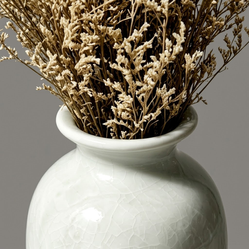 Glossy White Crackle Glaze Relief Vase