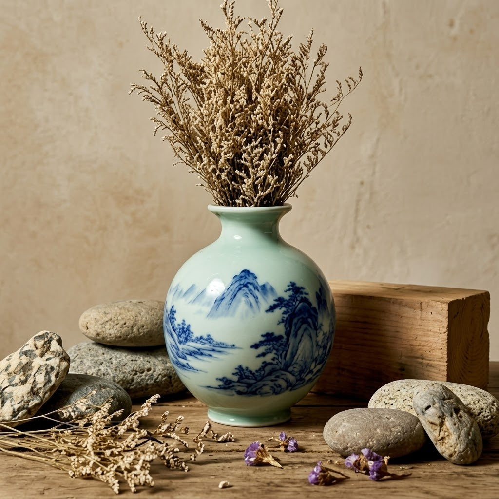 Celadon and Blue Mountain Landscape Vase