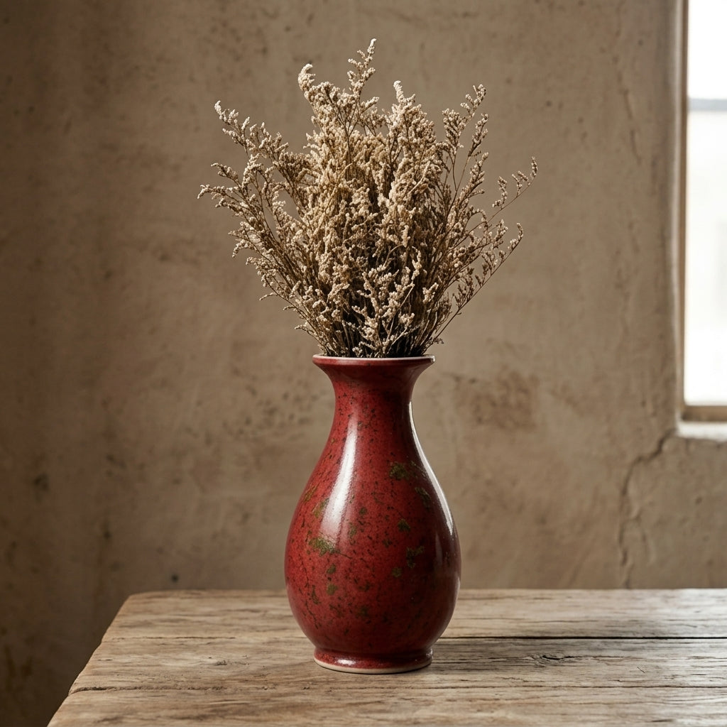 Mottled Crimson Pear-Shaped Vase