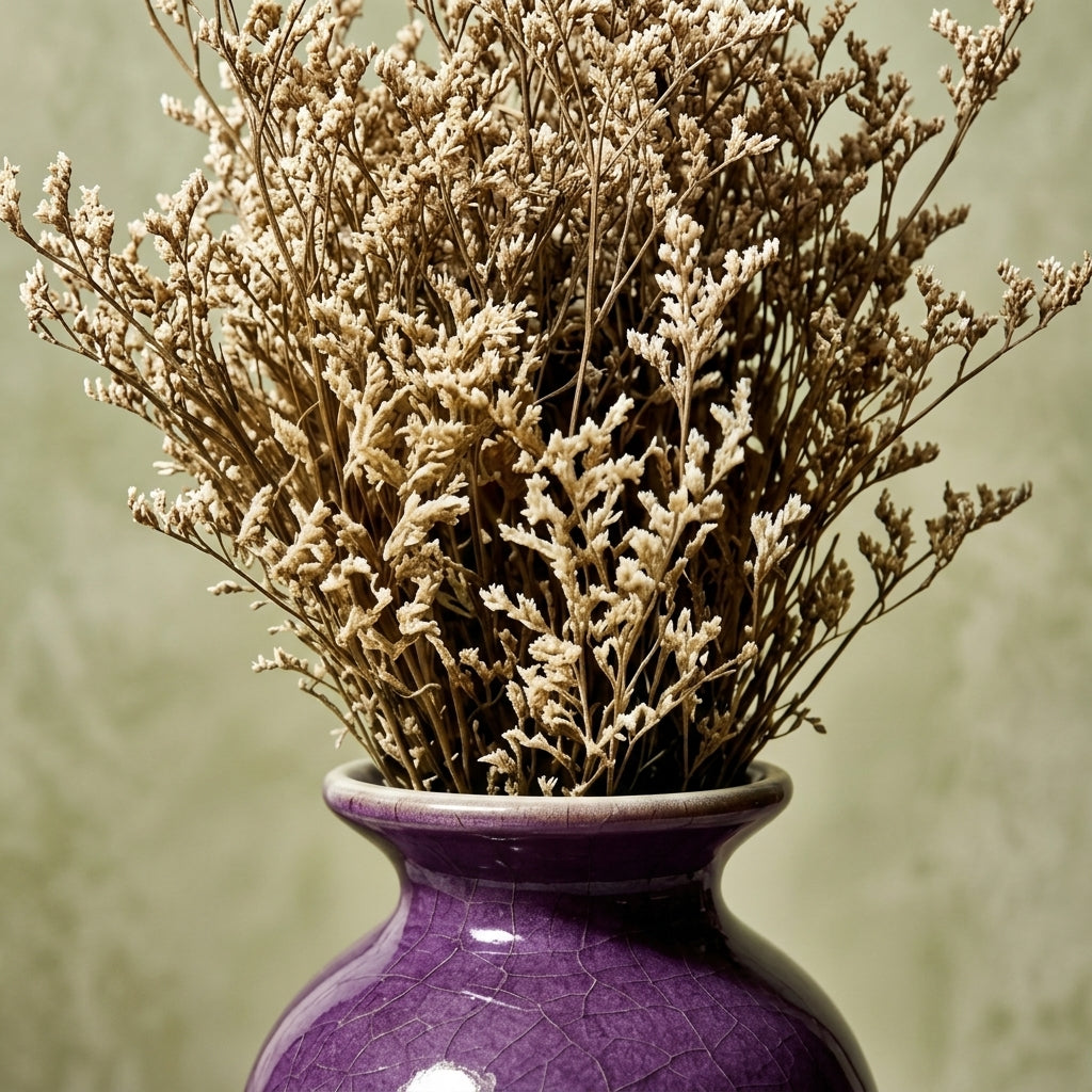 Purple Crackle Ceramic Vase with Dried Floral Arrangement