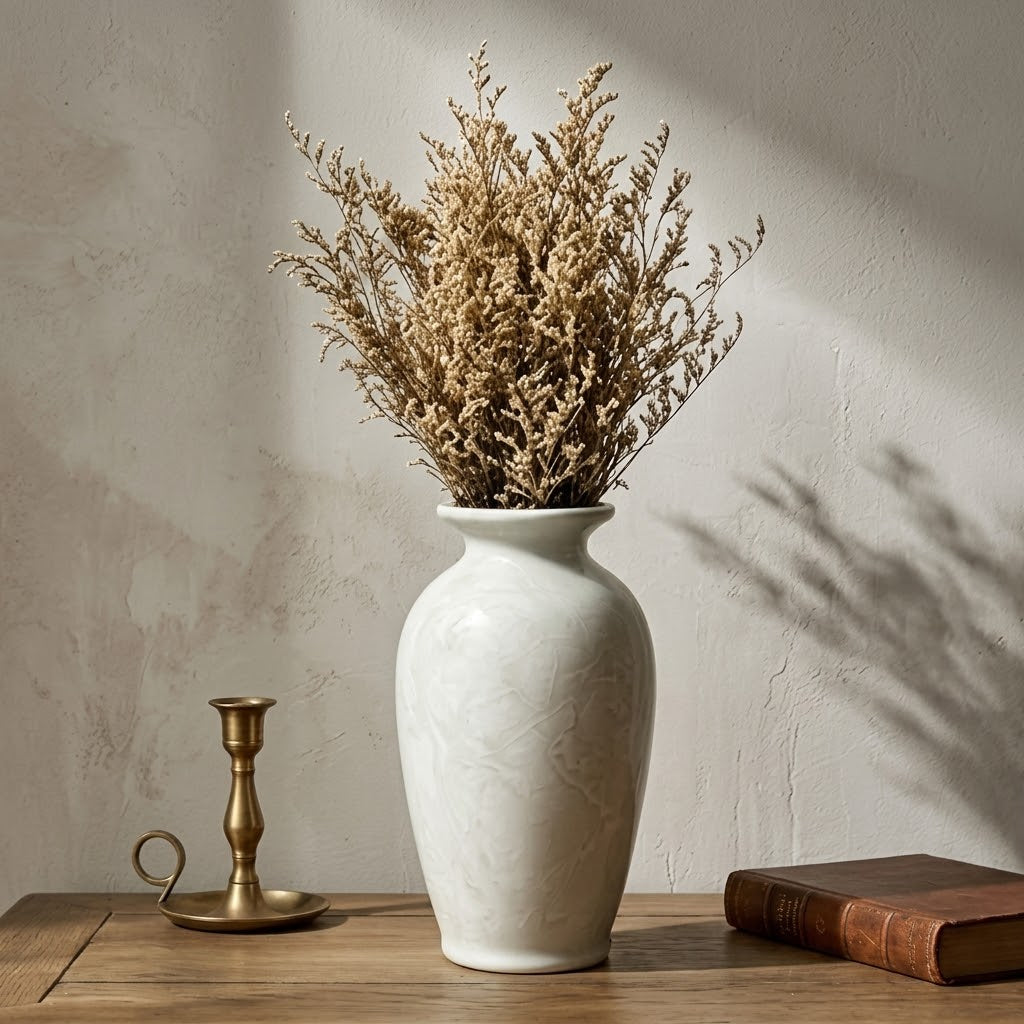 Glossy White Crackle Glaze Relief Vase