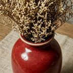 Red Crackle Glaze Ceramic Vase with Dried Floral Arrangement