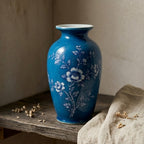Vibrant Azure and White Floral Urn Vase