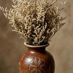Rustic Earth-Tone Embossed Floral Pottery Vase