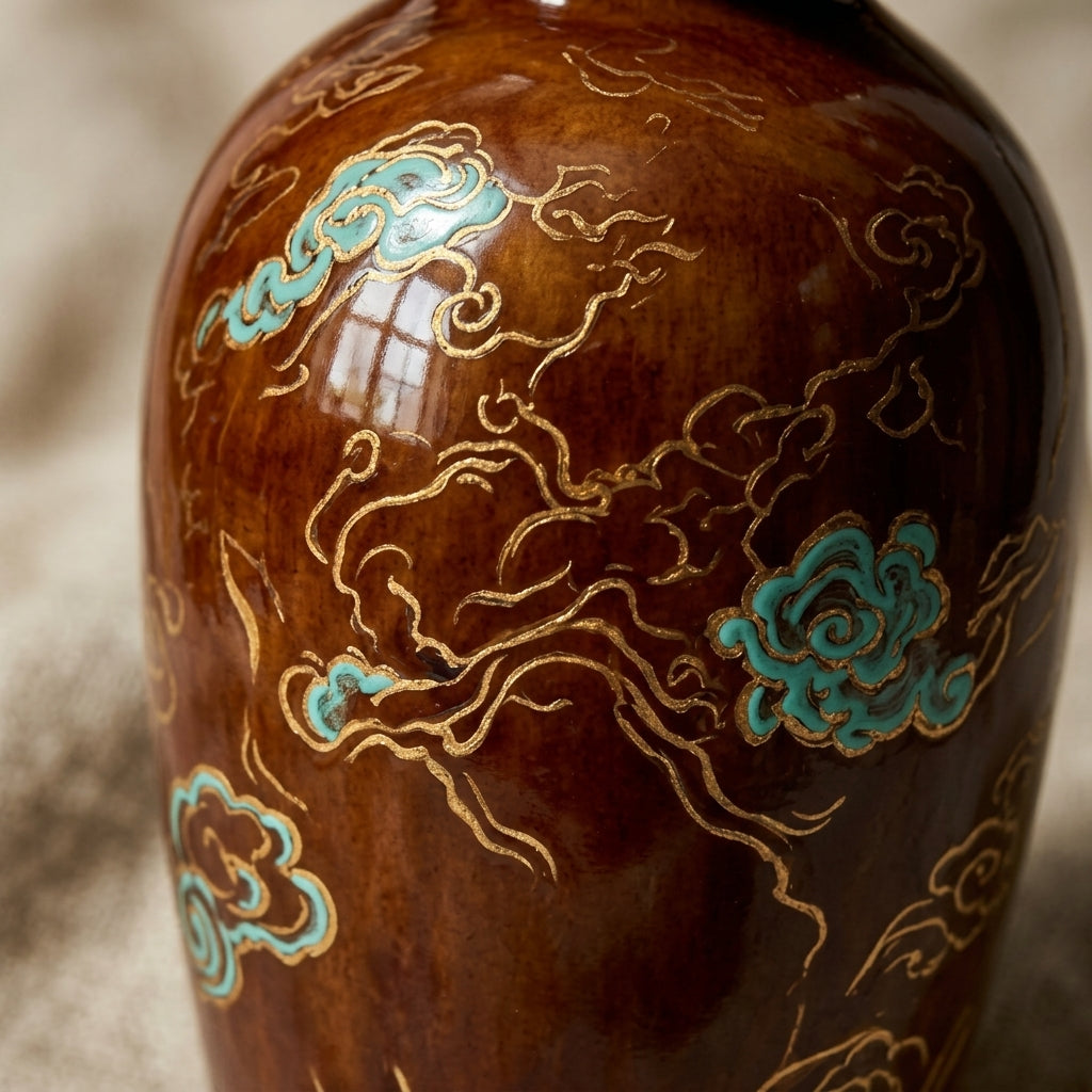 Glossy Amber Etched Cloud Urn Vase