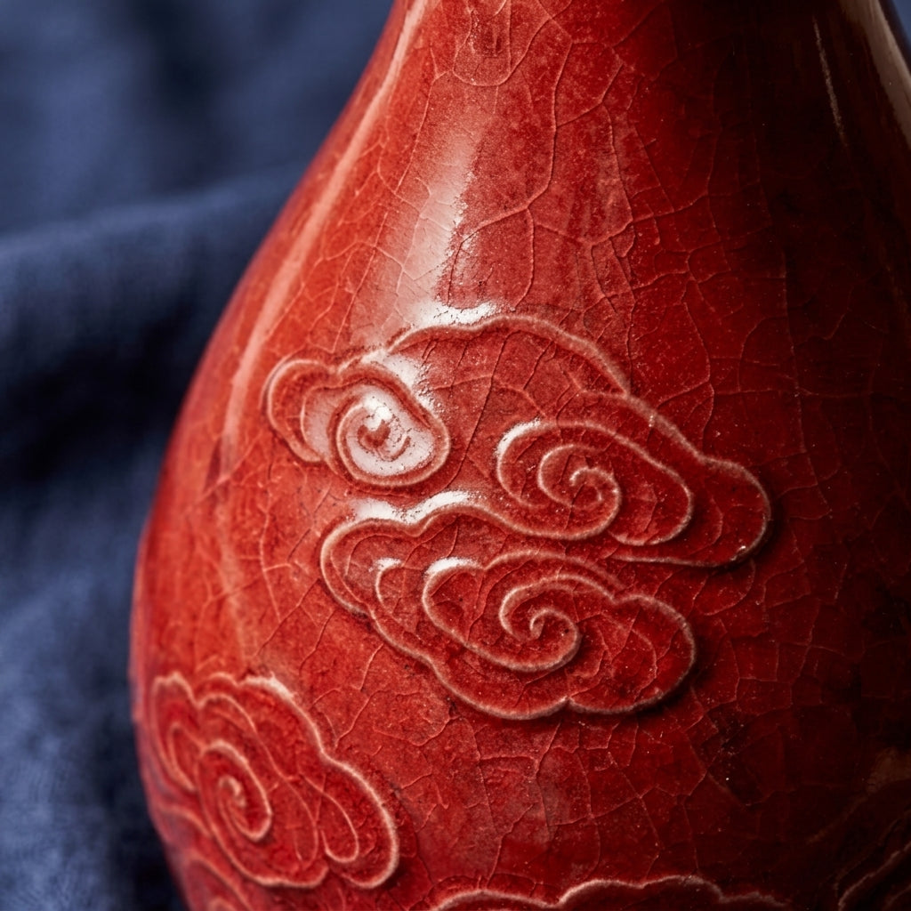 Glossy Crimson Etched Cloud Vase