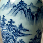 Blue & White Porcelain Vase with Scenic Landscape Design